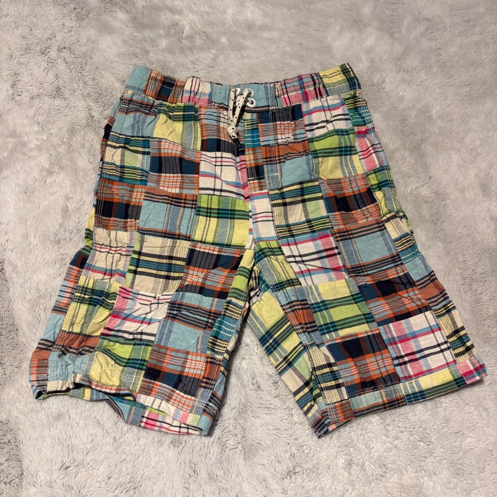 Gap Kids XL Husky Patchwork Madras PlaidSwim Trunks Multicolor Board Shorts